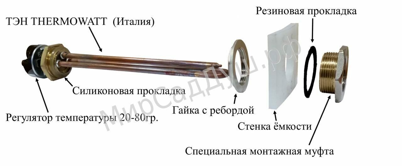 Схема подключения тэна с терморегулятором в бак для душа