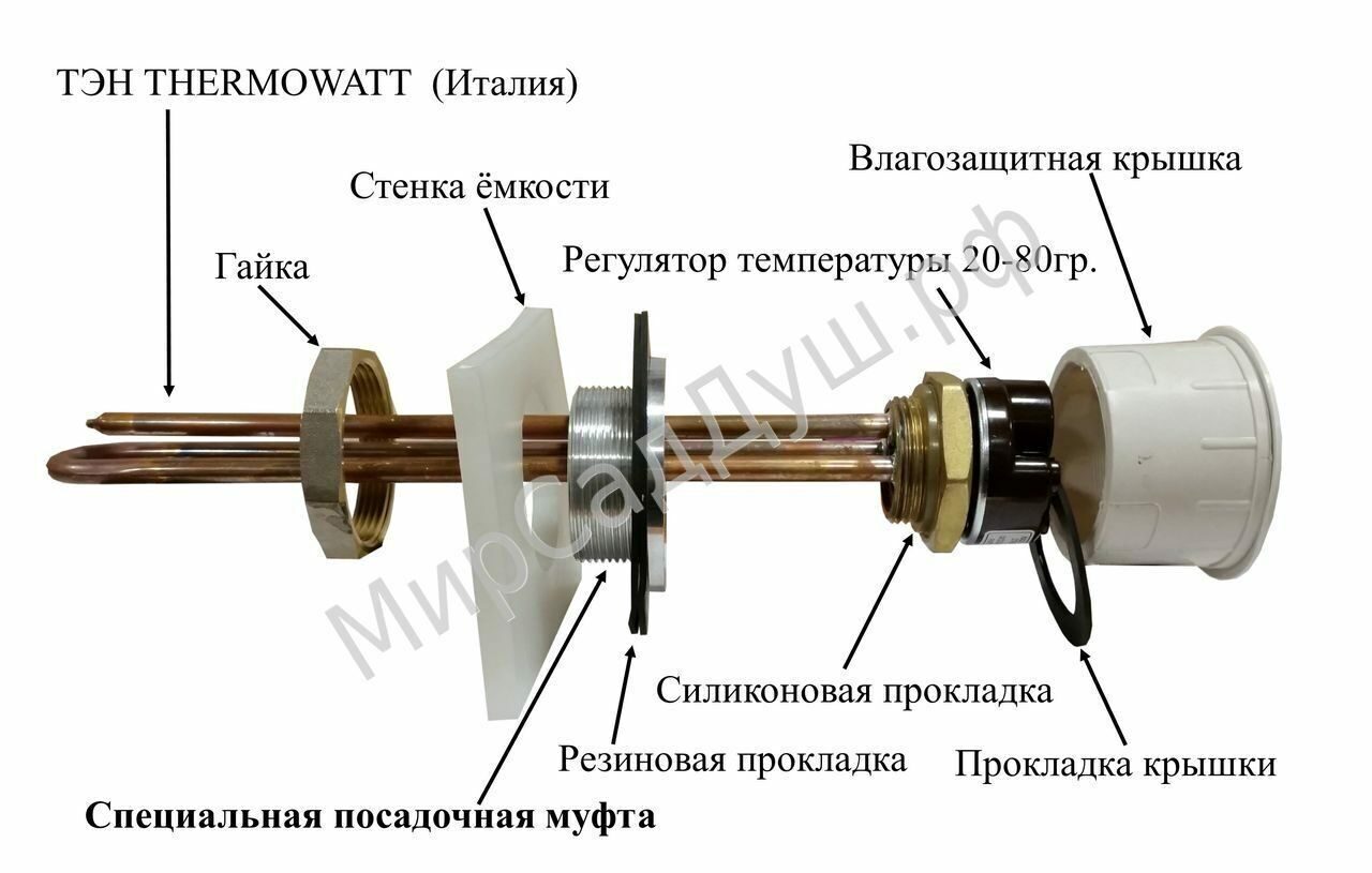 Схема подключения тэна с терморегулятором в бак для душа